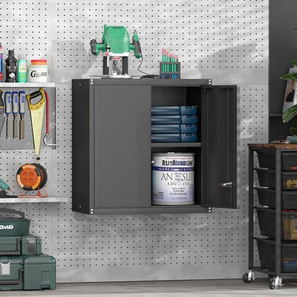 Metal Wall Cabinet, Garage Wall Cabinet, Metal Storage Cabinet, Black - color: Black, size: 27.95"H