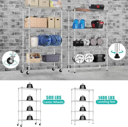 Meet perfect 4-Tier Wire Shelving Unit with Wheels, 36 x 14 x 62 in, Chrome - color: Chrome, size: 4-Tier, 62"H × 36"W × 14"D