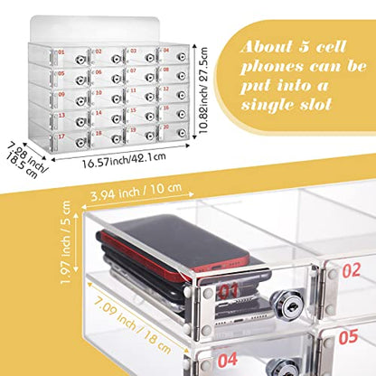 Threan 20 Slot Cell Phone Storage Box, Acrylic Clear Cell Phone Storage Cabinet Wall Mounted with Door, Locks and Keys for Office School Factory - size: 20 Slot