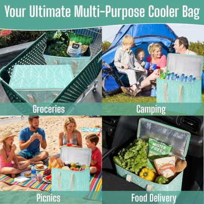 VENO 2 Pack Cooler Bag Insulated Grocery Bags for Food Delivery Heavy Duty - color: Evergreen, size: 2 Pack