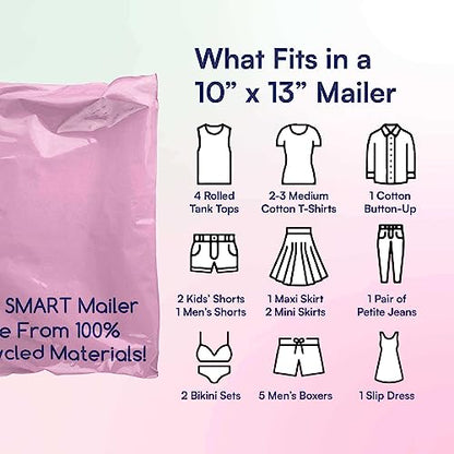 200 Count, 10x13 inch 100% Recycled Poly Mailers Eco Friendly Packaging Envelopes Supplies Mailing Bags 2.5 Mil Thick - SMART Mailer - size: 10"x13" (200 Mailers)