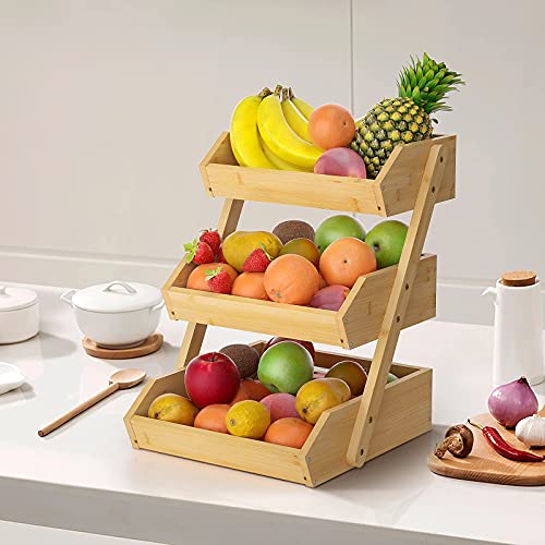 Merysen 3-Tier Bamboo Fruit Basket for Kitchen Countertop, Self-assembly - size: 3 Tier Bamboo