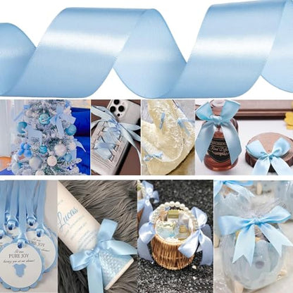 AKOAK 2 Inches 25 Yard Satin Ribbon, Craft Fabric Ribbon, Perfect for Wedding, Bouquets, Handmade Bows and Gift Wraping (Light Blue) - color: Light Blue