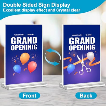 Acrylic Sign Holder 5 x 7, 10 Pack Clear Table Menu Vertical Display Stand Desktop Display Double Sided Stand Paper Holder Table Sign Suitable for Restaurants Office Store Show Fair