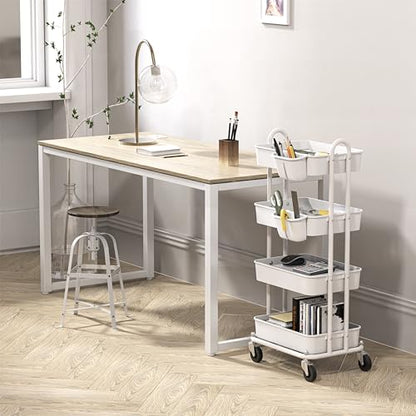 Simple Houseware 4-Tier Rolling Utility Cart with Hanging Bucket, White - color: White, size: 4-Tier