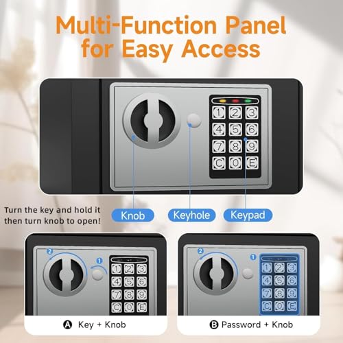 PATRON Small Safe Box for Money with Code and Keys，Solid Mini Safe for Kids with Digital Electronic Security Keypad for Home Office Hotel,Personal Money Safes for Cash,0.236 Cuft (Black) - size: 0.236 Cu.Ft.