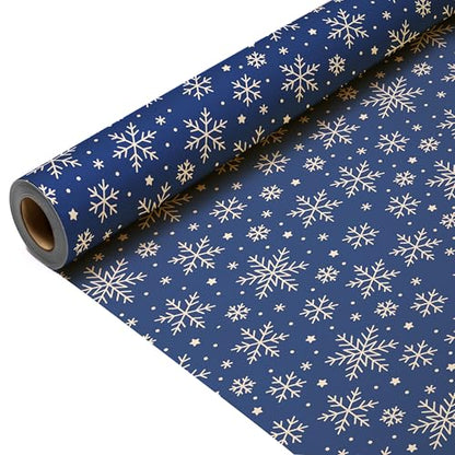 volila Brown Paper Roll 17.5 inch x 50 feet - Blue Snowflakes Kraft Paper Roll for Gift Wrapping Flower Boquet Craft Supplies - Brown Wrapping Paper for Moving Packing Paper - color: Blue Snowflakes