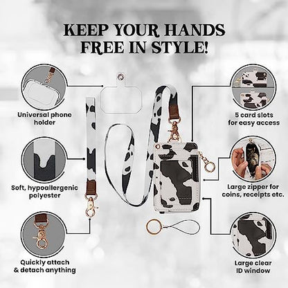 MONDO DESIGNS 2-in-1 ID Badge Holder Lanyard Wallet - Cow - color: Cow