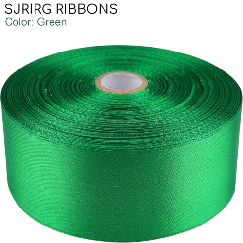 1-1/2 Inch Green Satin Ribbon 50 Yards Single Face Polyester - color: Green, size: 1-1/2 inch