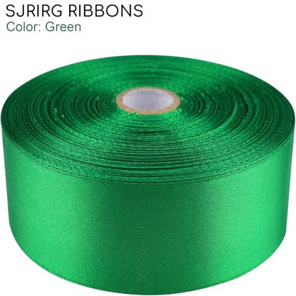 1-1/2 Inch Green Satin Ribbon 50 Yards Single Face Polyester - color: Green, size: 1-1/2 inch