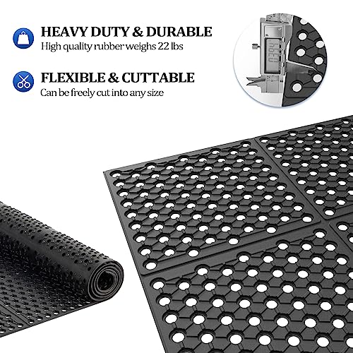 ROVSUN Rubber Floor Mat with Holes, 3x7 FT Hollow Large Mat Roll, Anti-Fatigue/Non-Slip Drainage Mat, for Industrial Kitchen Restaurant Bar Bathroom, Indoor/Outdoor Cushion - size: 83"L x 35.4"W x 0.4"Th