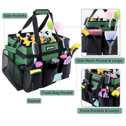 Large Rolling Cleaning Caddy Bag with Wheels, Cleaning Bag with Detachable Trolley, Cleaning Bags on Wheels for Housekeepers, Cleaning Cart Supplies Organizer for Home, Car, Picnic (Green) - color: Green