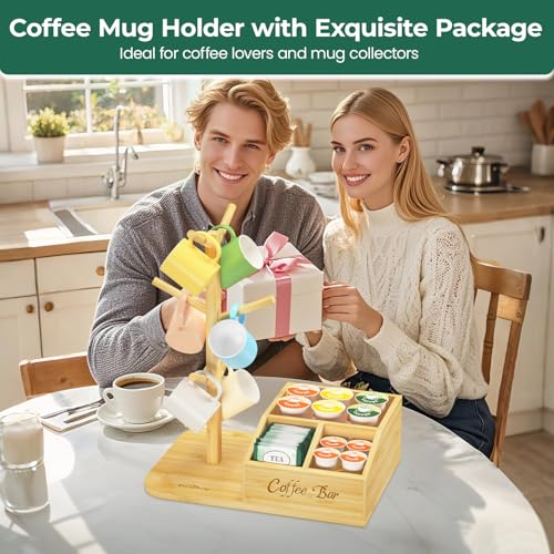 EsLuker.ly Mug Tree Holder Stand, Countertop Bamboo Coffee Cup Organizer - color: Bamboo