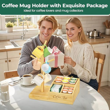 EsLuker.ly Mug Tree Holder Stand, Countertop Bamboo Coffee Cup Organizer - color: Bamboo