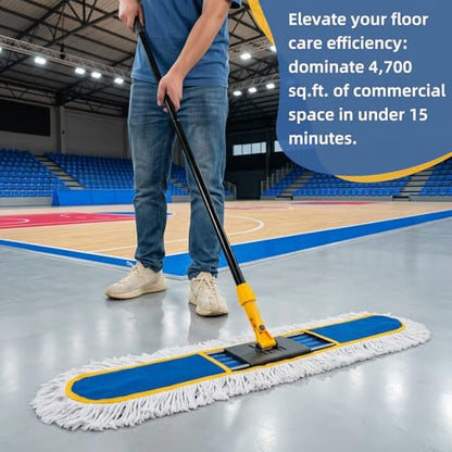 36" Commercial Dust Mop for Floor Cleaning, Heavy Duty Dry Dust Mop with 2 Mop Pads & 59" Long Handle, Professional Janitorial Floor Duster for Home, Garage, Hotel, School, Gym