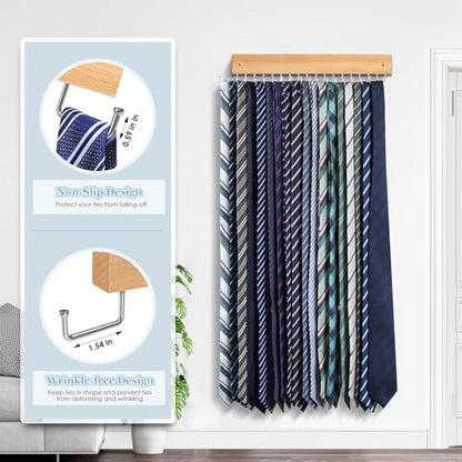 Tie Rack Belt Hanger Wall Mounted Tie Organizer Natural 1 Pack - color: Natural