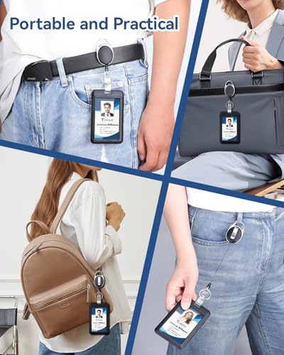 Teskyer 5 Pcs Badge Holder Set with Retractable Reel and Lanyard - size: 5 PCS