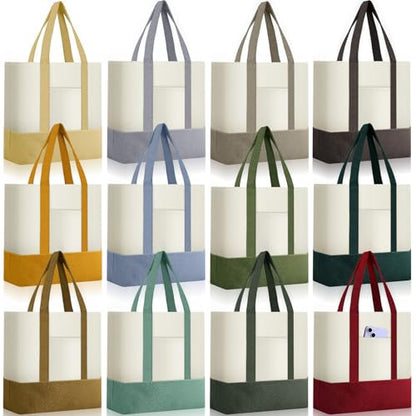 Sanwuta 12 Pcs Mini Canvas Tote Bags Bulk with Pocket Small Sublimation Blank Canvas Tote Reusable Grocery Bag for Women, DIY Craft (Neutral) - color: Neutral