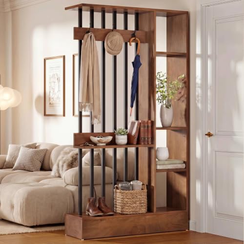 Tribesigns Wall Room Divider with Shelves, 71" Freestanding Room Divider - color: Brown