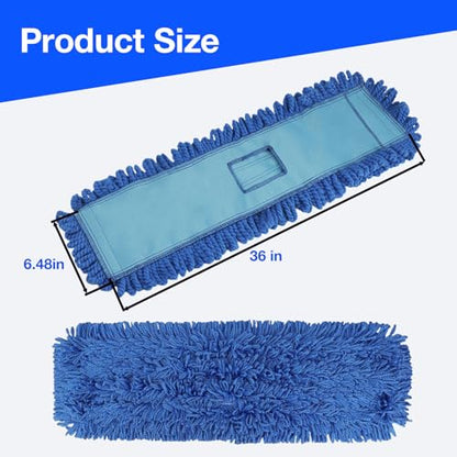 2 Pack 36 inch Fiber Microfiber Dust Mop Head Replacements Pads, Large Commercial Mop Head Replacement for Industrial Dust Mop Head Floor Cleaning, Office, School, Restaurant, Hospital Reusable - size: 2-fiber-bule