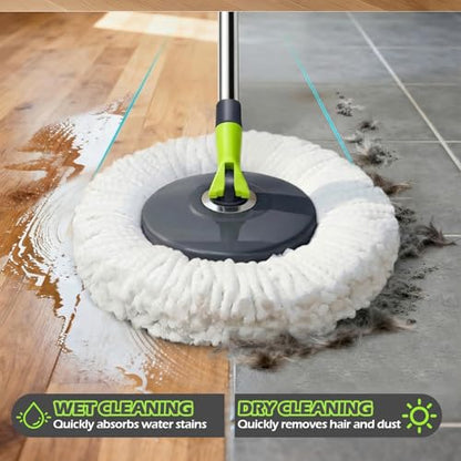 Masthome Compact Spin Mop Bucket System with Pedal Wringer Set - color: Green+dark Grey