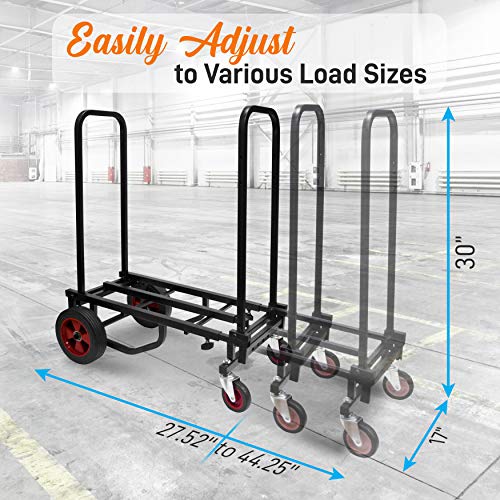 Pyle Compact Folding Adjustable Equipment Cart - Heavy Duty 8-in-1 Convertible Multi-Cart Hand Truck/Dolly/Platform Cart with R-Trac Wheels - Expandable Up to 27.52” to 44.25” - size: 27.52'' x 17''