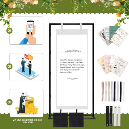 Wedding Sign Stand – Adjustable Metal Easel, 50" or 66" Floor Poster Holder, Black, Perfect for Wedding Welcome Signs, Bridal & Baby Showers, Events, Indoor/Outdoor Use