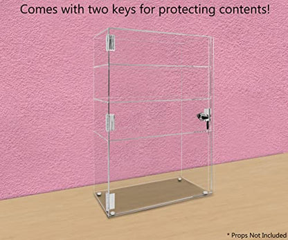 Marketing Holders Countertop Clear Acrylic Cabinet Free Standing Vertical Three Shelf 12" x 6" x 19" Locking Display with Two Keys Retail Merchandise Showcase Storage Multi Level Cupboard - size: 12"W x 6"D x 19"H