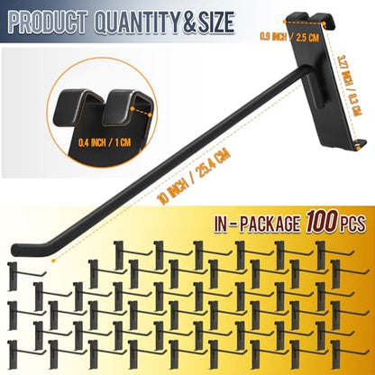 Gridwall Hooks 100 Pcs, 10 Inch Heavy Duty Display Hooks for Grid Wall Panels, Wire Gridwall Accessories for Retail Display Rack Hanging Storage (Black) - size: 10 Inch