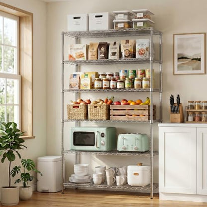 FDW | 6-Tier Wire Shelf with Wheels | 48" x 18" x 76" | Chrome - color: Chrome, size: 48×18×76