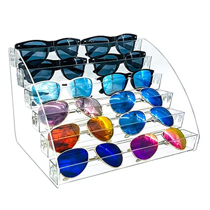 MineDecor 12 Piece Plastic Sunglasses Organizer Clear Eyeglasses Display Case 6 Tier Eyewear Storage Tray Box For Glasses Tabletop Holder Stand - size: 6t