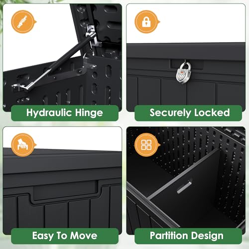 Devoko HDPE 260 Gallon Deck Box Double-Wall with Divider - color: Black, size: 260 Gallon 1 Pack