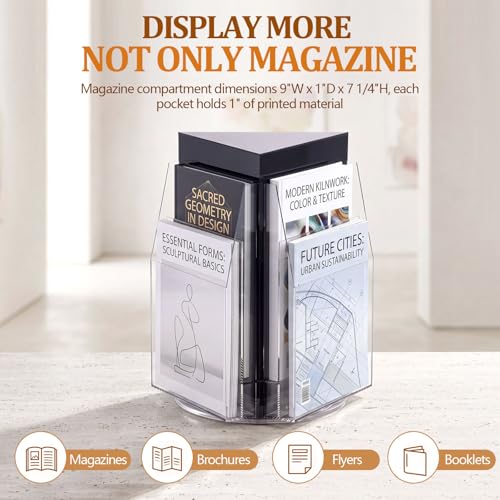 Geetery 6 Pockets 360 Degree Rotating Clear Acrylic Brochure Display Stand