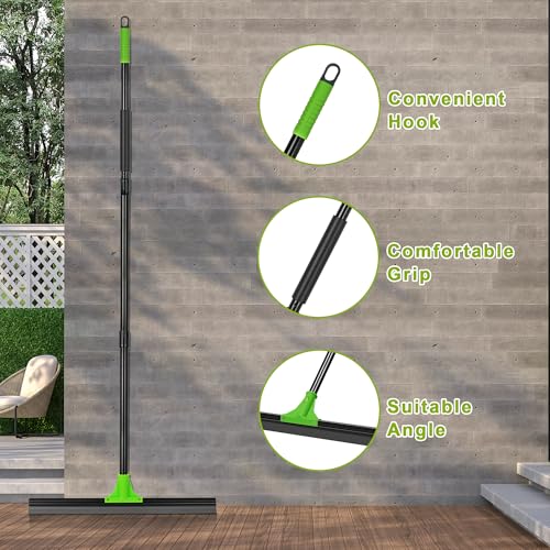 Rubber Floor Squeegee with 24” Heavy Duty Silicone Rubber Scraper Head and 60” Long Adjustable Handle, Shower Squeegees for Concrete Floor, on Multi-Surface Tile Glass Pool Garage Cleaning - size: 24"