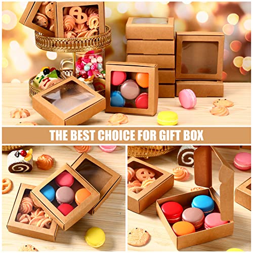 Zonon 30 Pcs Kraft Paper Boxes with Window 4.13 x 4.13 x 1.18 Inch (Brown) - color: Brown