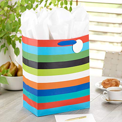Hallmark 17" Extra Large Gift Bag with Tissue Paper (Rainbow Stripes)