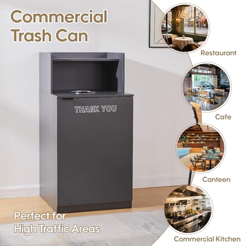 Restaurant Trash Can Cabinet, Commercial Trash Cans 32 Gallon Wooden Trash Can and Garbage Receptacle with Tray Holder, Door, Large Trash Bin for Restaurant, Cafeteria, Kitchen, Office, School, Grey - color: Gray