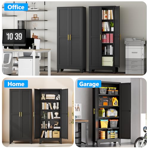 pozdeg 71" Black Steel Tall Garage Storage Cabinet - color: Black, size: 14.33"D x 28.74"W x 71"H