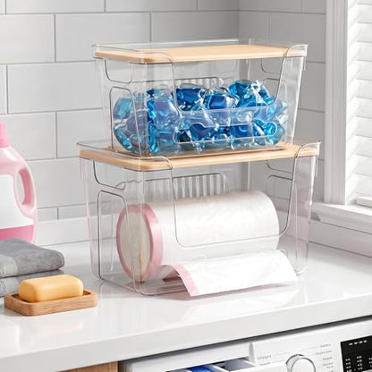 CANTAMI Plastic Trash Bag Dispenser with Lids, Stackable, 2Pack, 1XL+1S