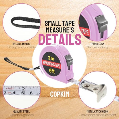 Copkim 50 Pcs 6 ft Mini Tape Measure Retractable Bulk,Pink - color: Pink