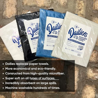 Dailies Microfiber Cleaning Cloths | 15-Pack (Black) 12"x10" | Fits TowelNest Dispenser | Reusable, Absorbent, Washable | Eco-Friendly Paper Towel Alternative - color: Black, size: 15 Count (Pack of 1)