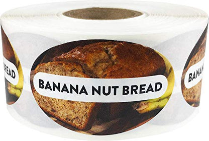 Banana Nut Bread Grocery Store Food Labels 1.25 x 2 Inch Oval Shape 500 Total Adhesive Stickers - color: Banana Nut Bread