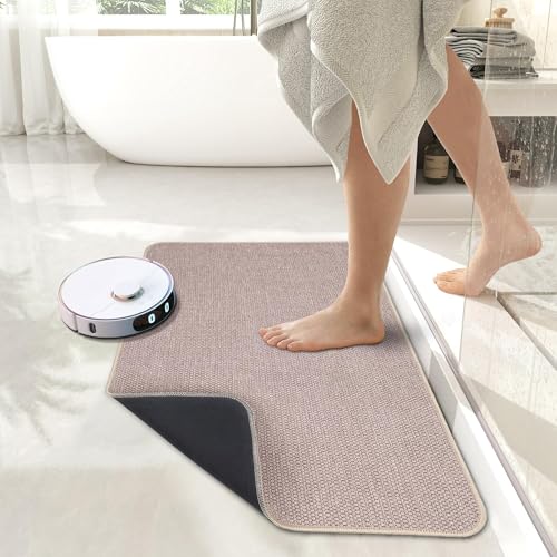 Bath Mat,Ultra Thin Bathroom Rugs,Rubber Bath Mats for Bathroom,Bath rugs - color: Beige, size: 1'5" X 2'3" (2 Pack)