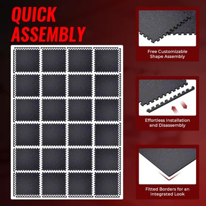 SUPERJARE 0.79'' Extra-Thick 24 Pcs 96 Sq Ft Exercise Equipment Mats - color: Black/Purple, size: 24 Tiles (96 Sq Ft)