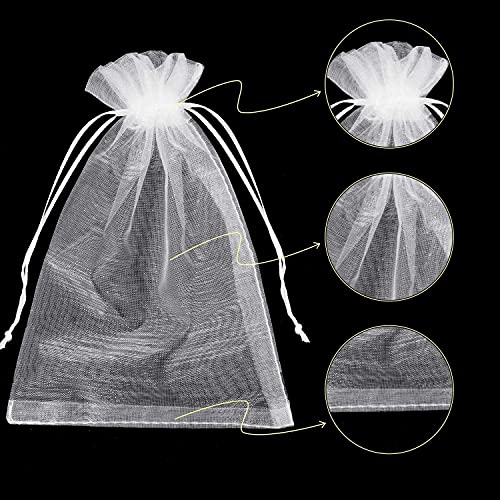 100 Premium Sheer Organza Bags, White Wedding Favor Bags with Drawstring, 5x7 inches Jewelry Gift Bags for Party, Festival, Makeup