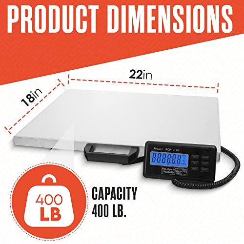 Shipping Scale, Platform Scale, Industrial, 400 Lb, Large Platform, 22x18