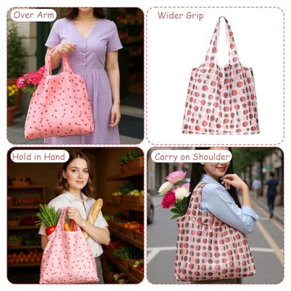 2 Pcs Reusable Shopping Bags Cute Extra Large Foldable Bag Travel Waterproof Totes Pouch Bag Pocket Bags
