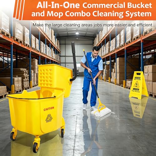 VOUBIEN 35 Qt Commercial Mop Bucket with Side-Press Wringer Combo on Wheels