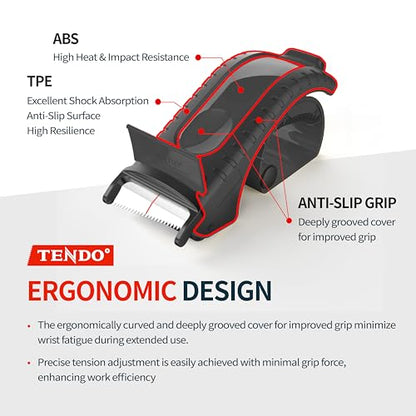 TENDO Heavy Duty Shipping Tape Dispenser, 2 Inch Packing Tape Gun with Patented 10º Sloped Chromium Blade, Replaceable Blade, Ergonomic Reusable Handle for Shipping, P-2200 (4th Gen.)_Black - color: Black