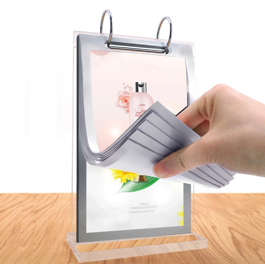 A4 Acrylic Sign Holder Vertical Table Card Flip Display 6 Pages-12 Sides,T Double Sided Flyer Frame with Base,Card Display for Picture Paper Card Store Menu Retail Show Fair (8.25x11.75 inch)